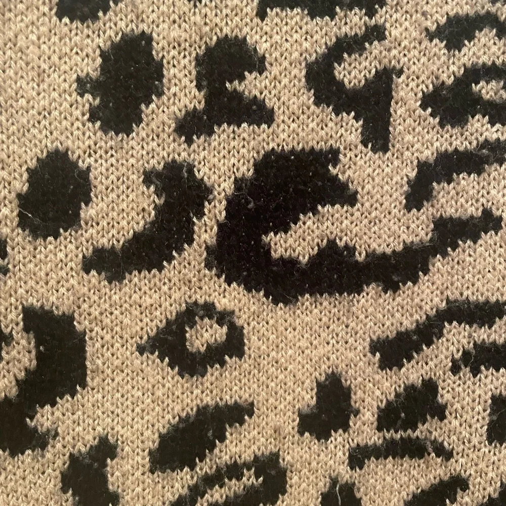 Khaki Leopard Print Loose Raw Edge Sweater - Picture 2 of 7